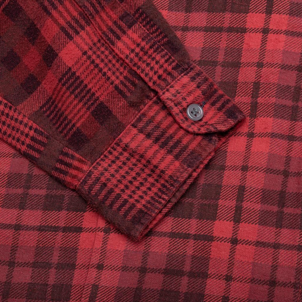 Flannel Shirt 7 Cuts Zipped Wide Shirt Over Dye Red