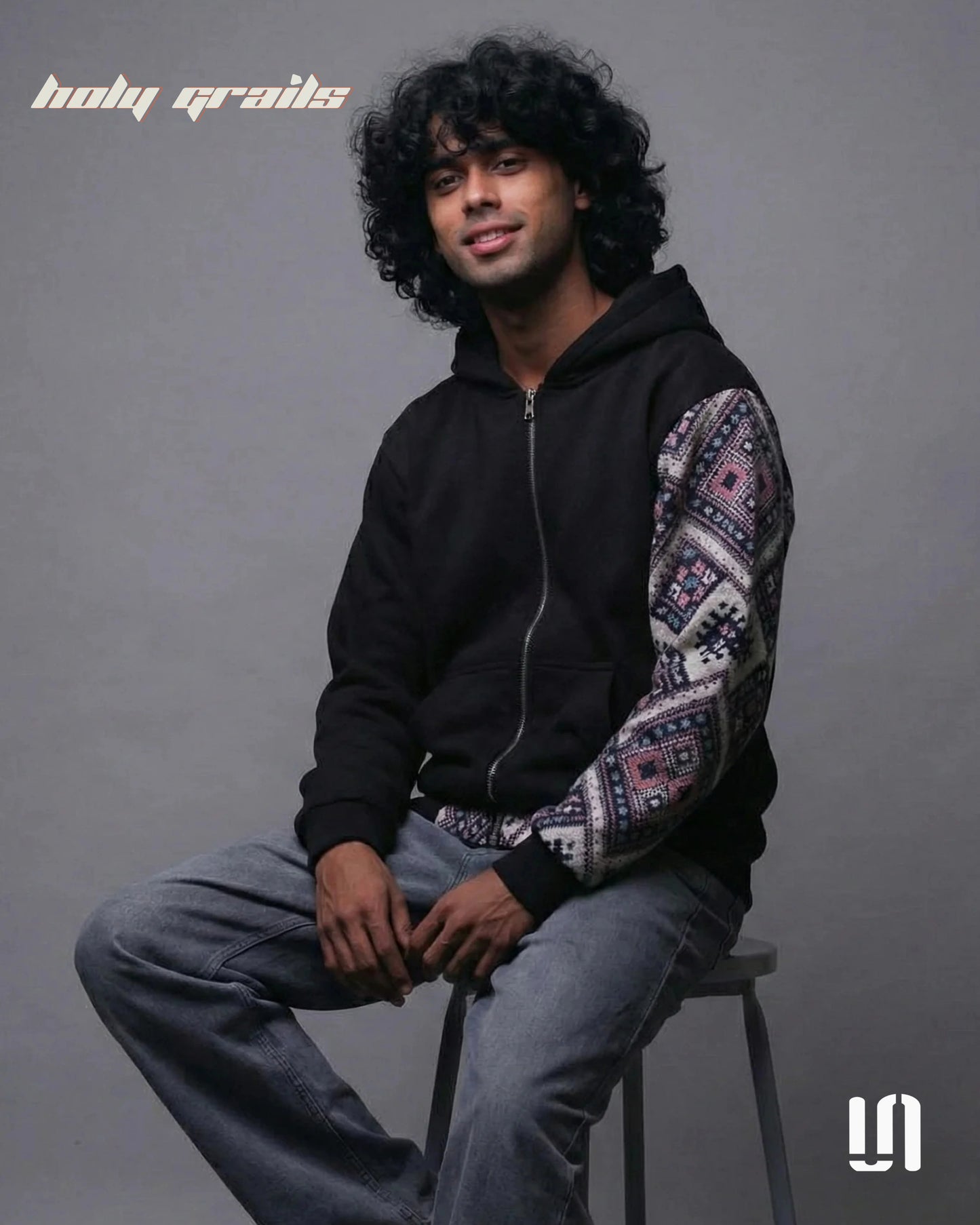 One Sleeve Jacquard Black Zipper Hoodie HG x Sullitt