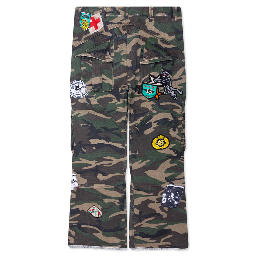 Patchwork Flared Cargo Pants Camo