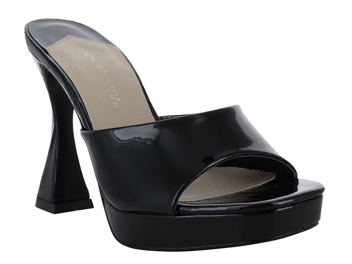 Zapatillas de Tacón Charol Negro Lady Paulina para Mujer