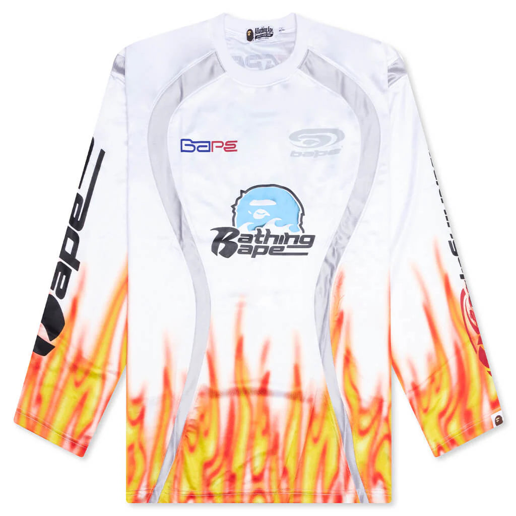 Flame Pattern Multilogo Relaxed Fit Football Jersey White