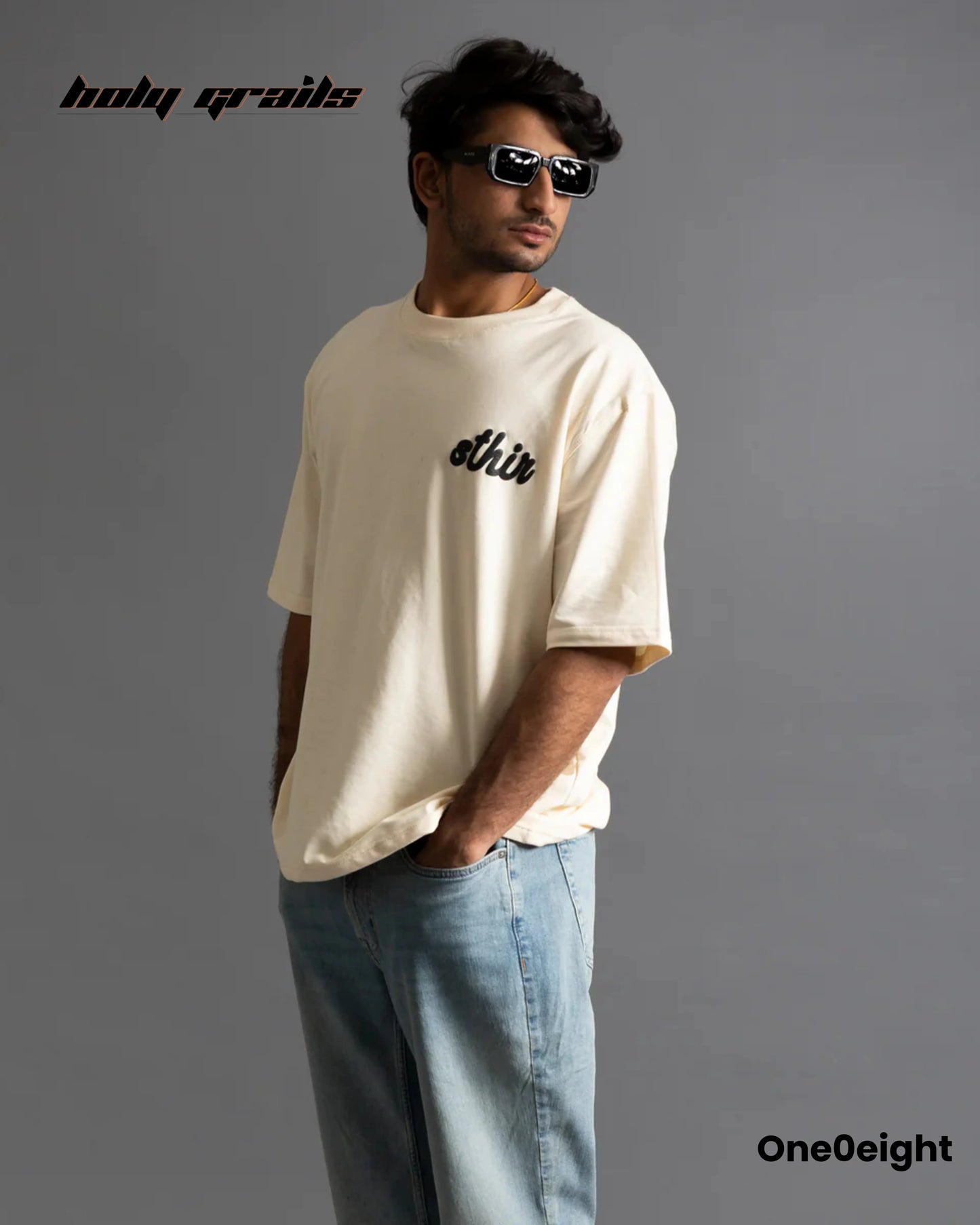 NidraShankar Cream Oversize Tee HG x One0eight