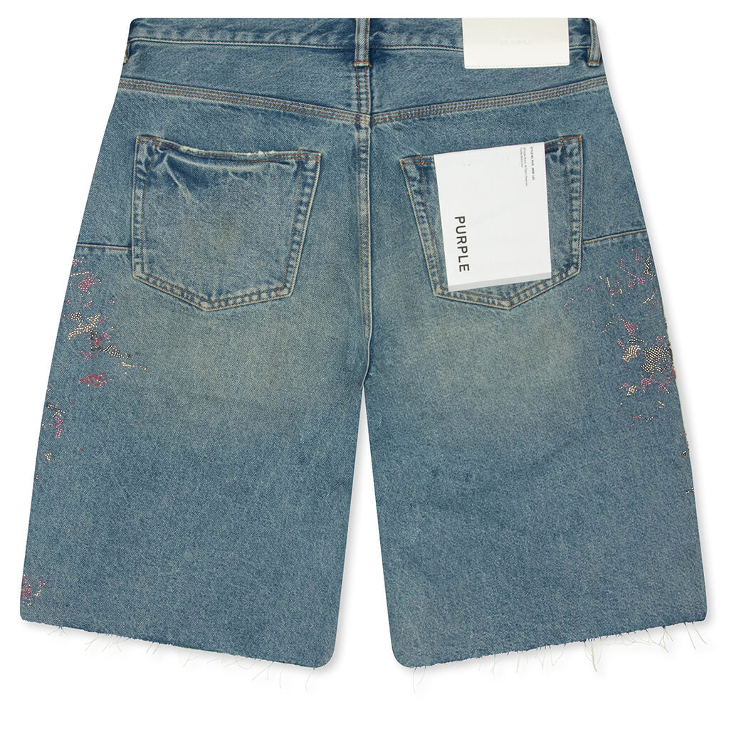 Beaded Splatter Denim Shorts Mid Indigo