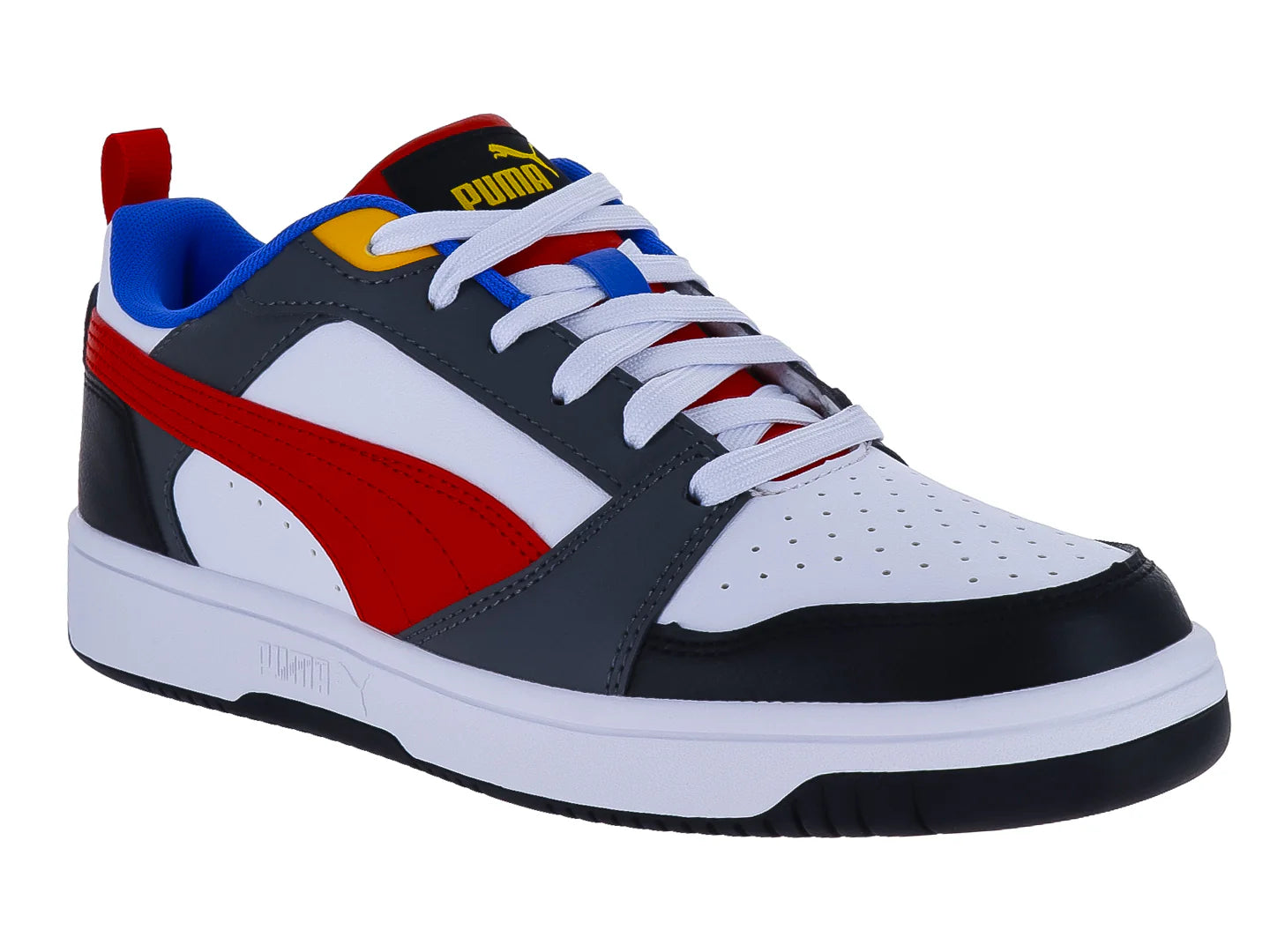 Tenis PUMA Rebound V6 Mid Blanco y Rojo para Niño