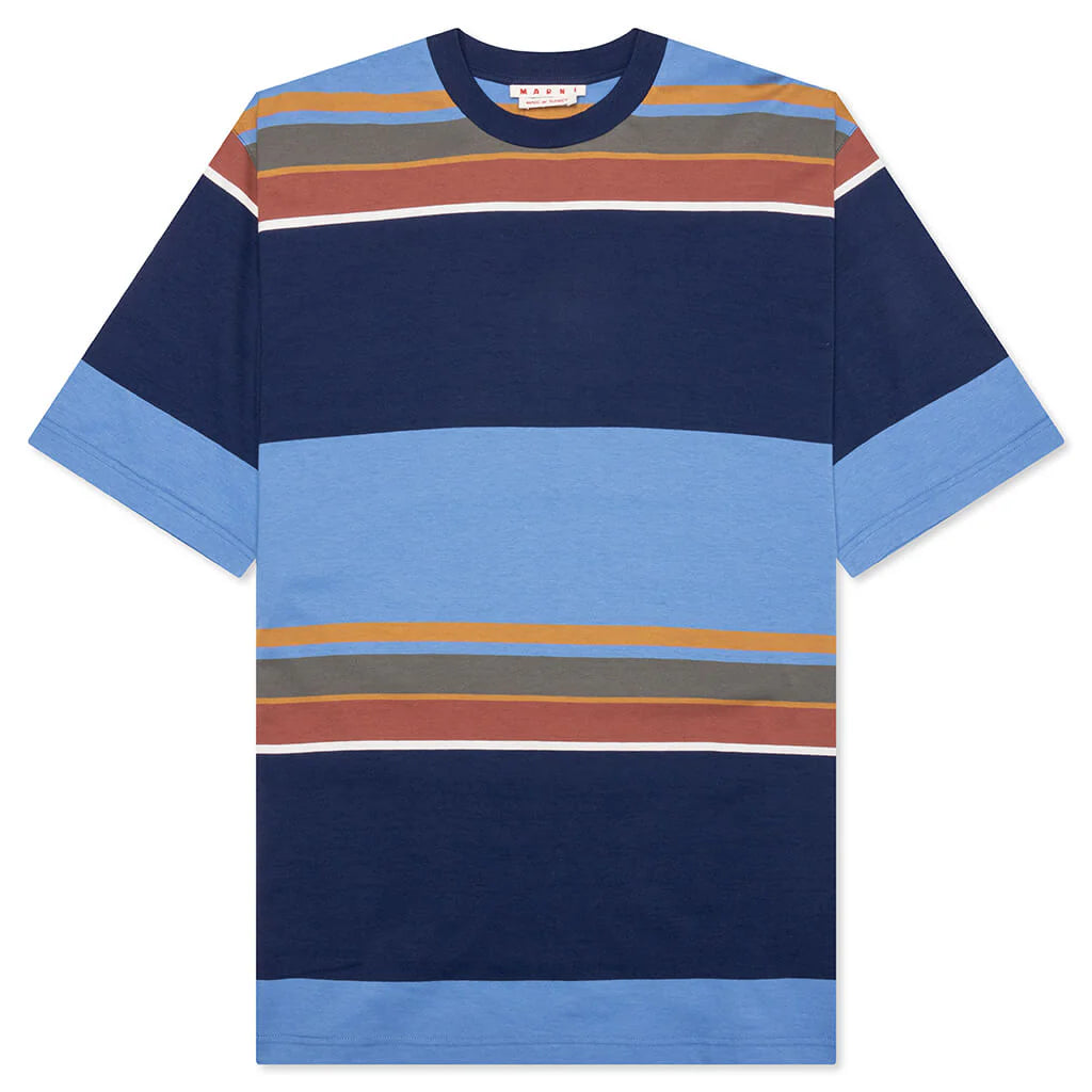 Striped Organic Cotton T Shirt Glass Blue