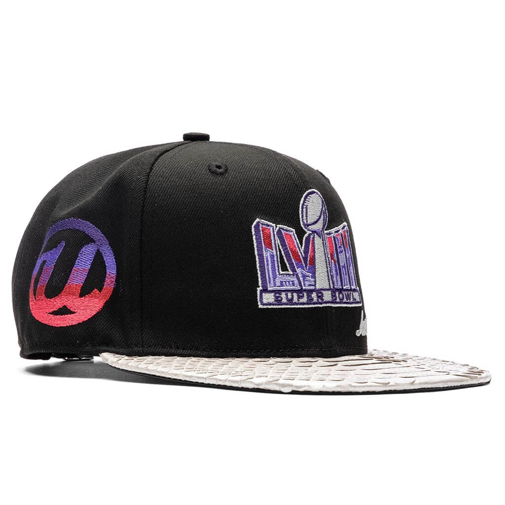Just Don x Usher Super Bowl LVIII 9FIFTY Snapback Hat Black Silver Python