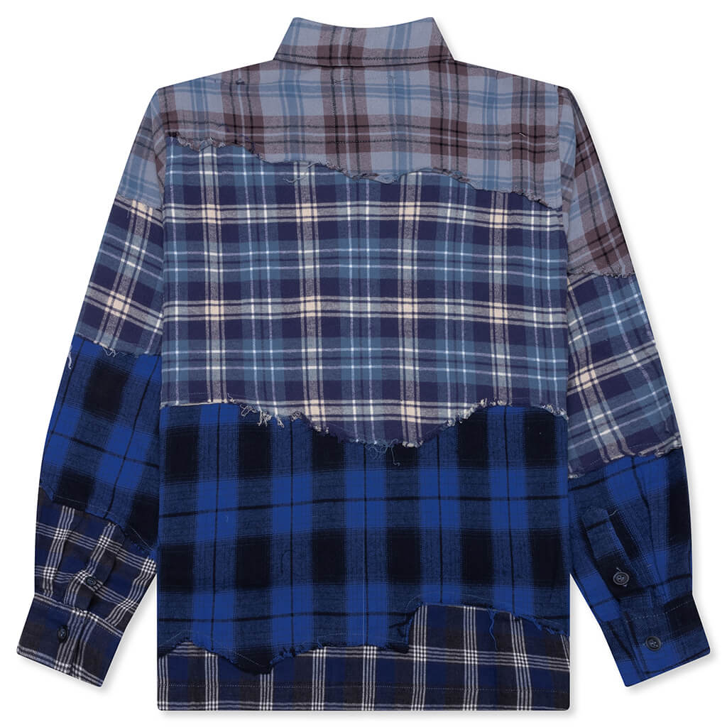 Face Patchwork Flannel Blue Multi