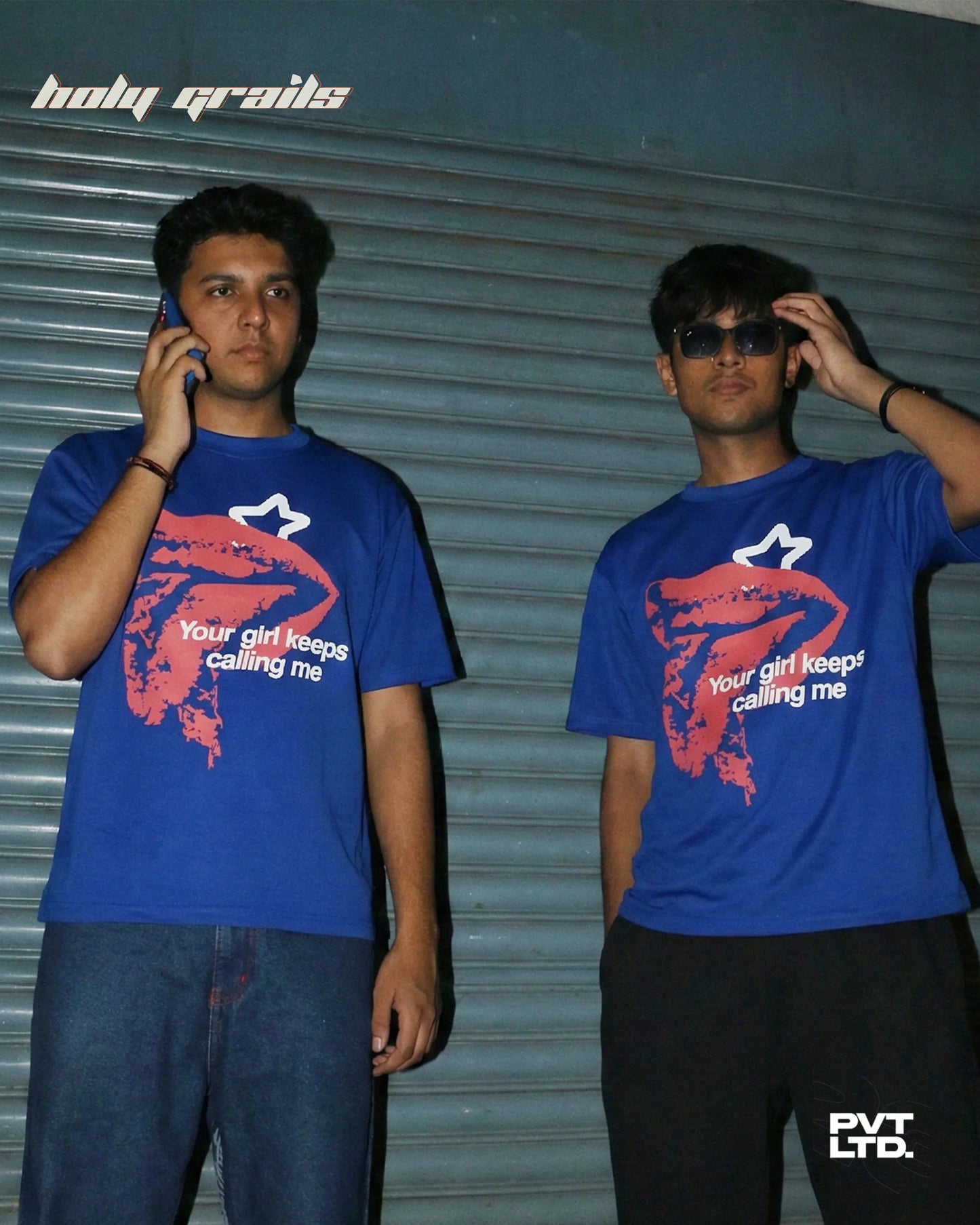 Your Girl Keeps Calling Blue Oversize Tee HG x Pvt Ltd