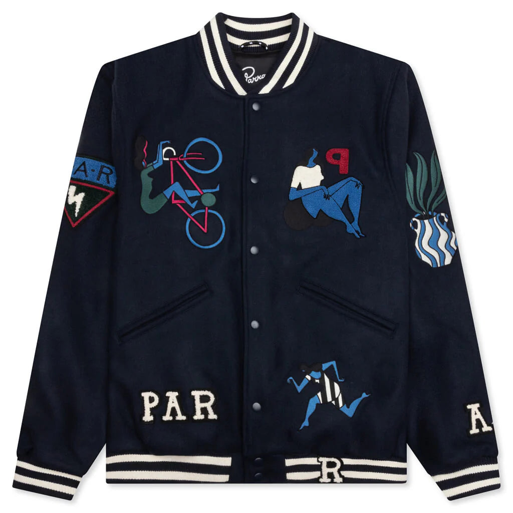 Run Sit Bike Varsity Jacket Navy Blue
