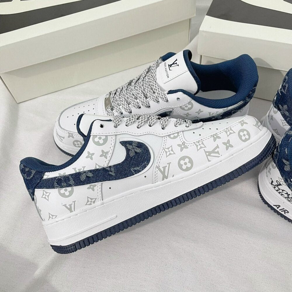 Louis Vuitton x Nike Air Force 1 White Navy Monogram Custom