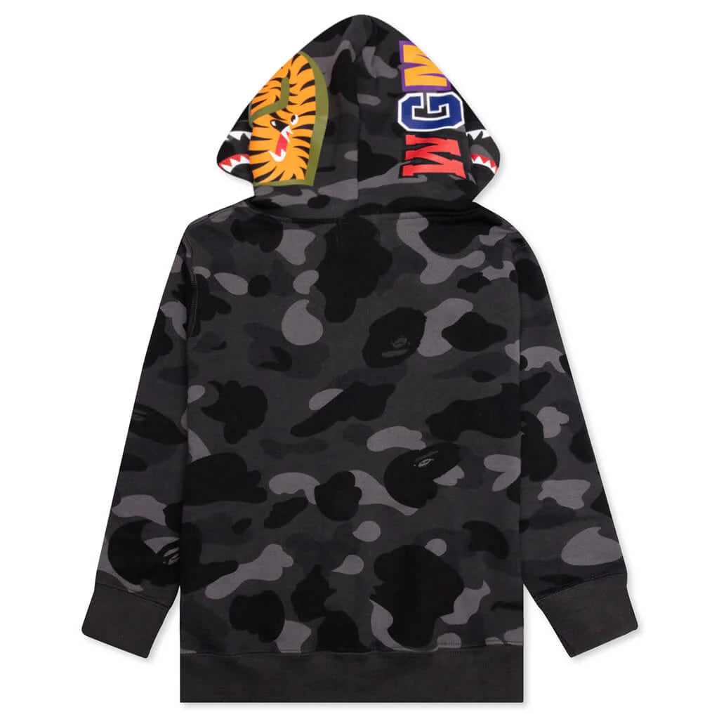 Kids Color Camo Shark Zip Hoodie Black