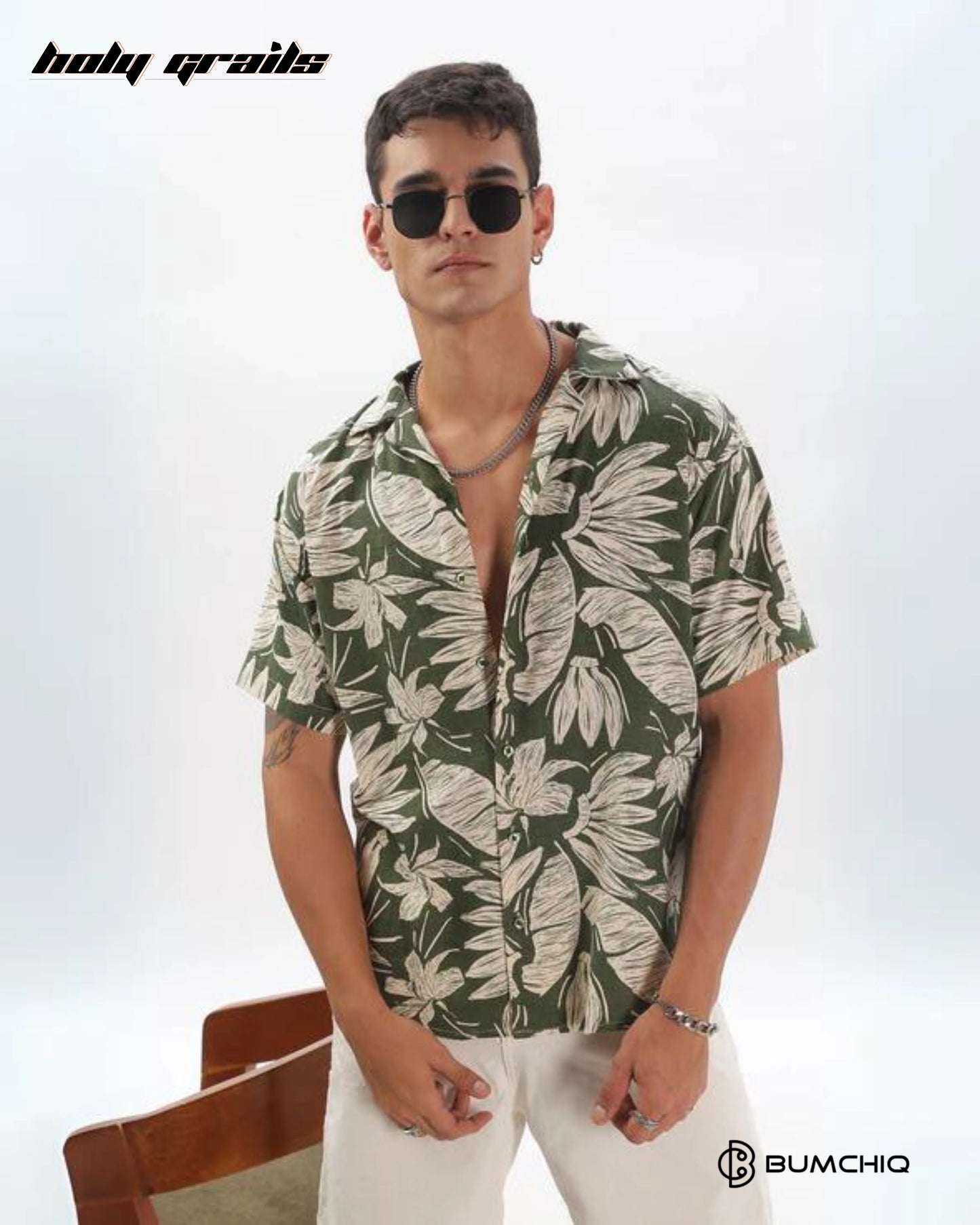 Caper Green Floral Shirt HG x Bumchiq