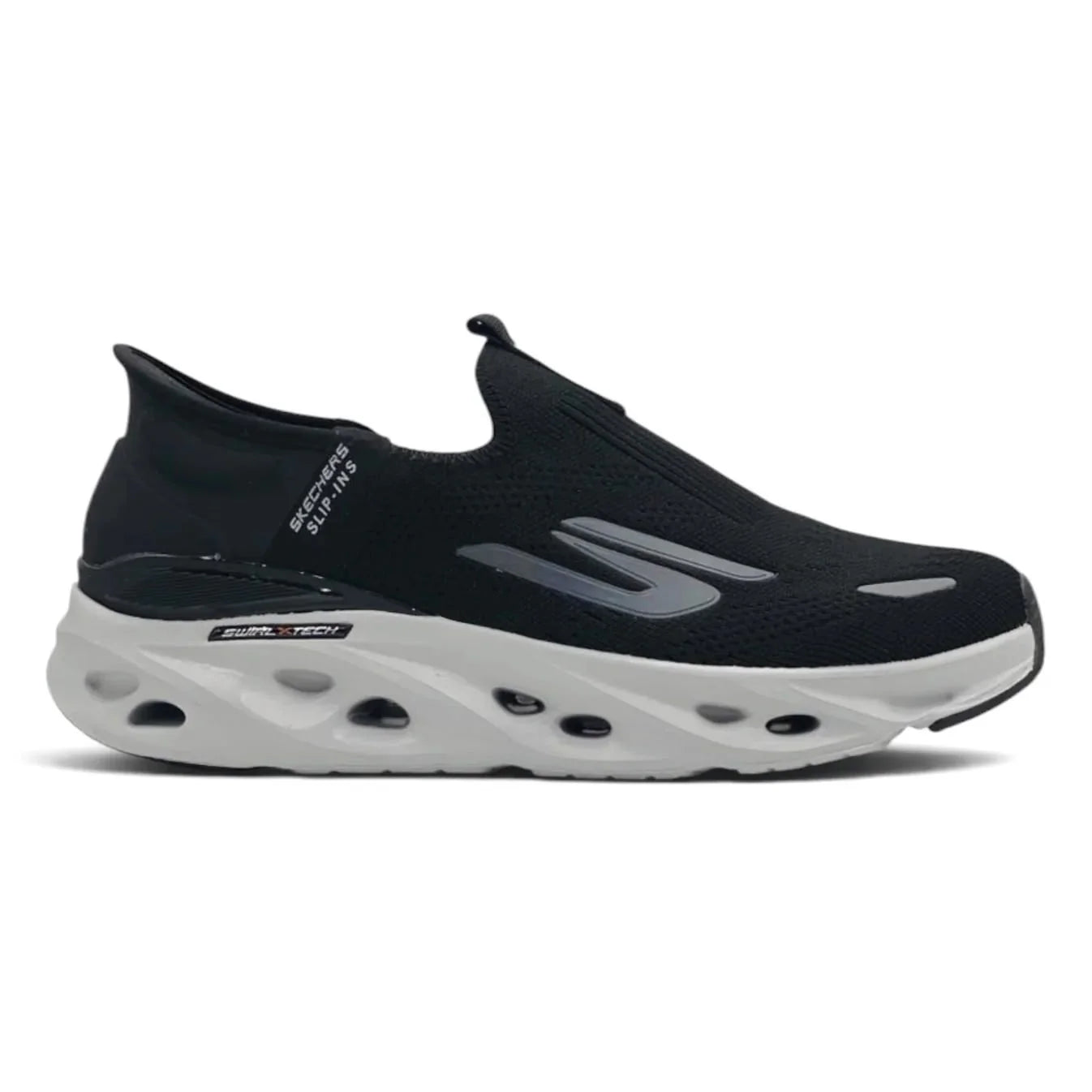 SKECHERS HANDS FREE SWIRL X TECH SLIP INN BLACK AND WHITE