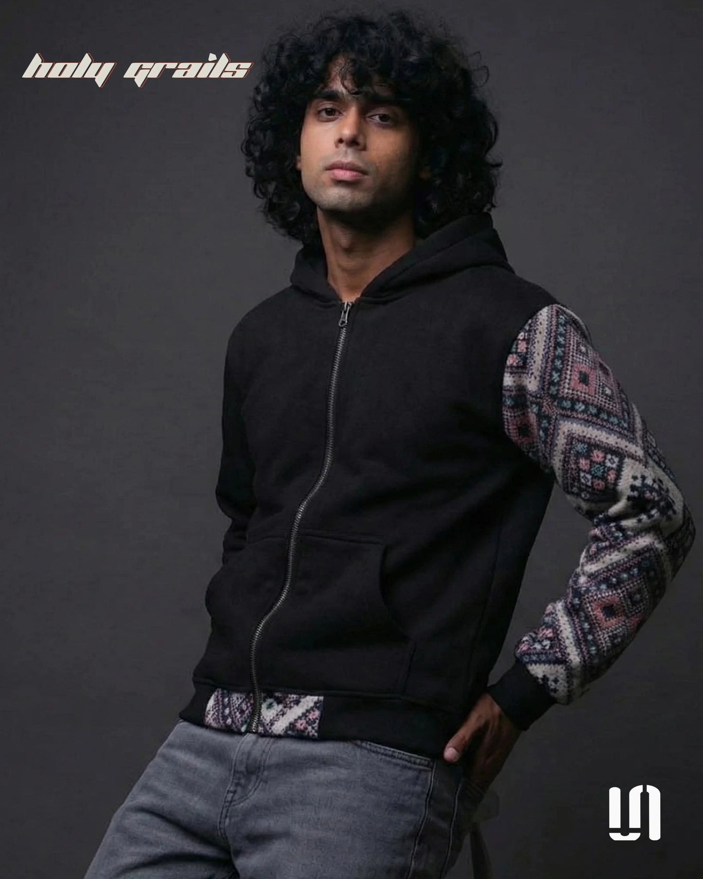 One Sleeve Jacquard Black Zipper Hoodie HG x Sullitt