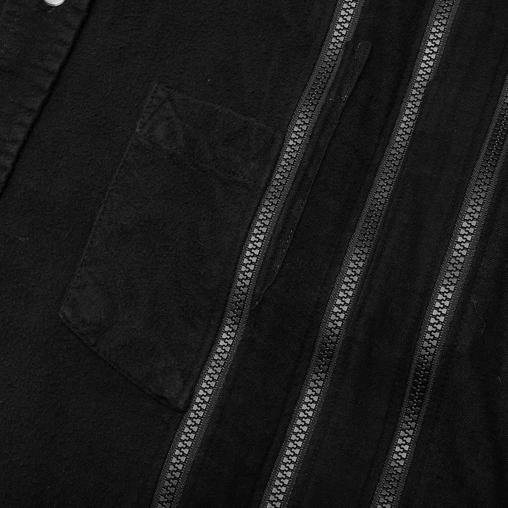 Flannel Shirt 7 Cuts Zipped Wide Shirt Over Dye Black