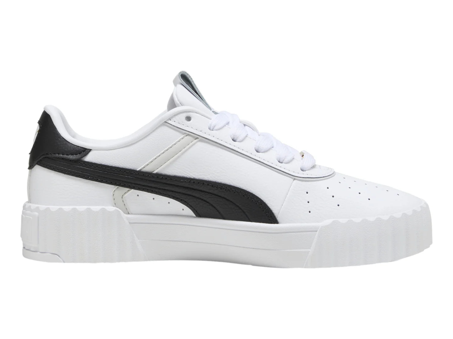 Tenis Puma Carina 30 Luxe Blanco Negro y Oro para Mujer