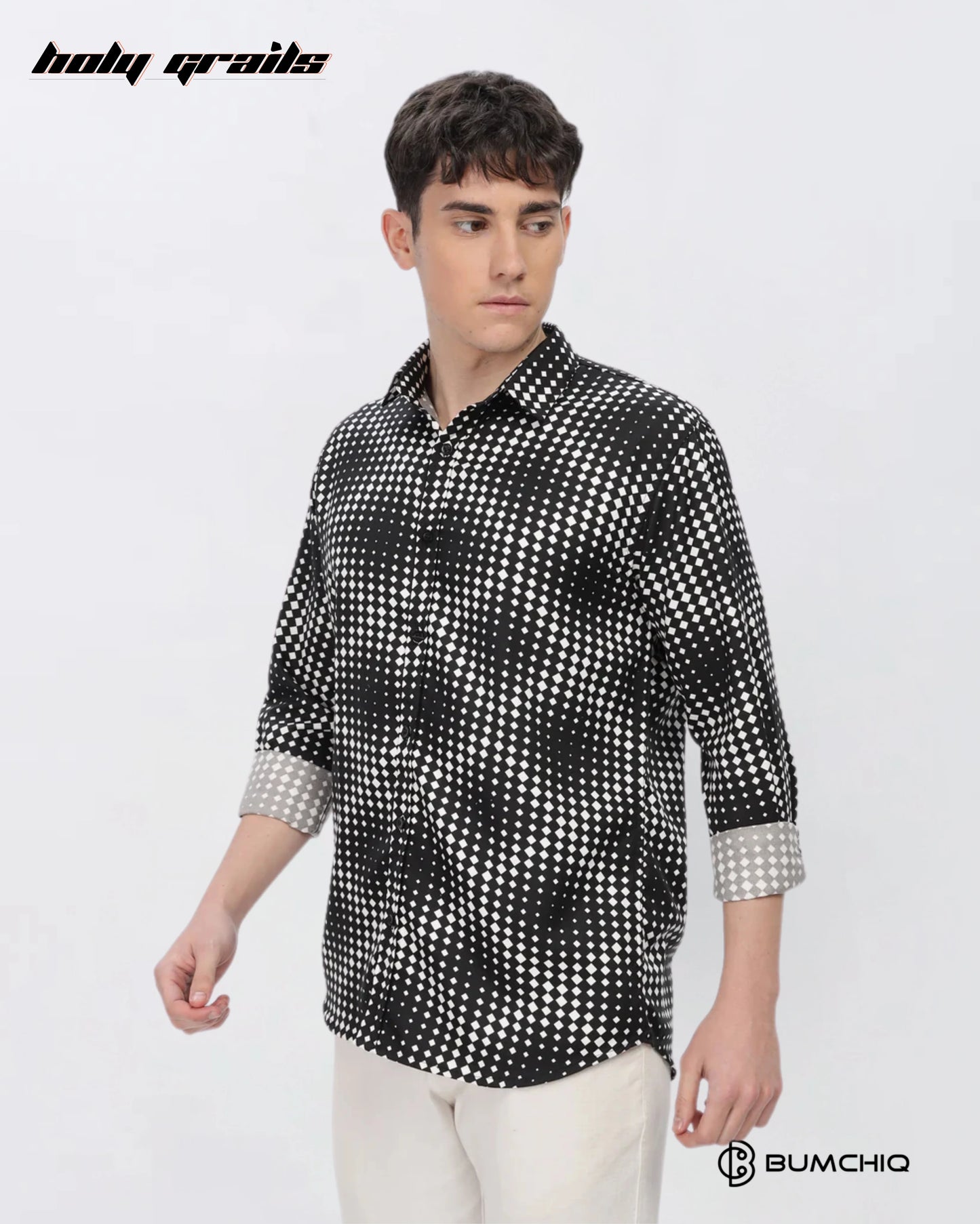 White Dotted Abstract Black Shirt HG x Bumchiq