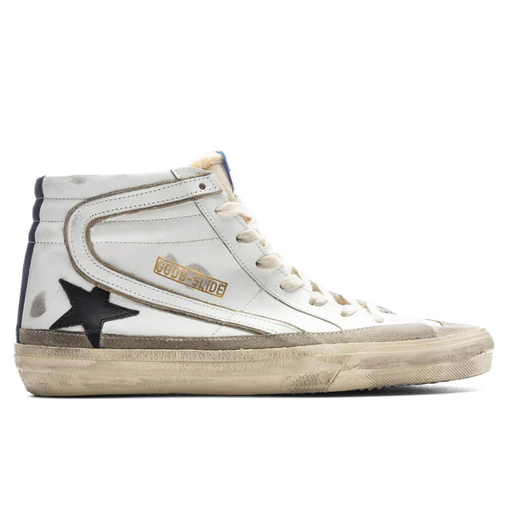 Slide Leather White Yellow Black