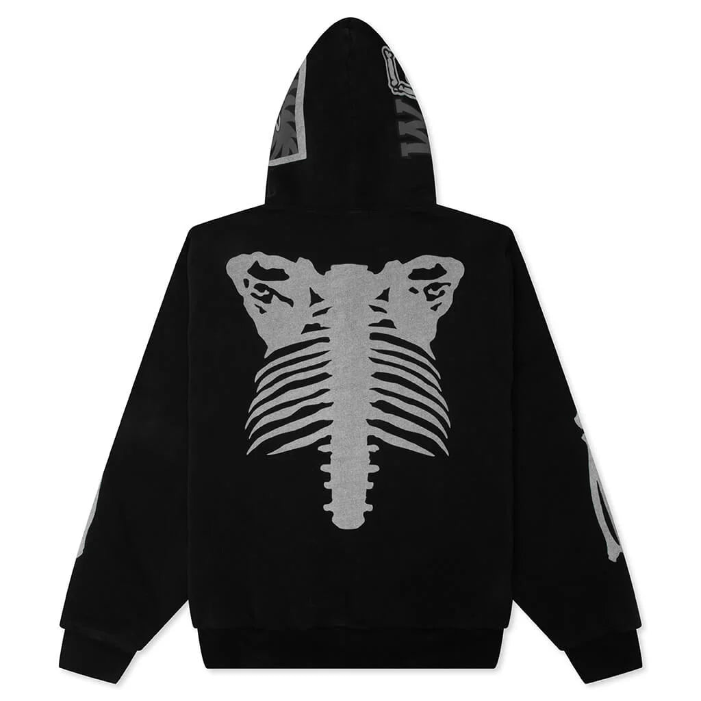 Skeleton Shark Heavy Washed Cropped Fit Full Zip Hoodie Black