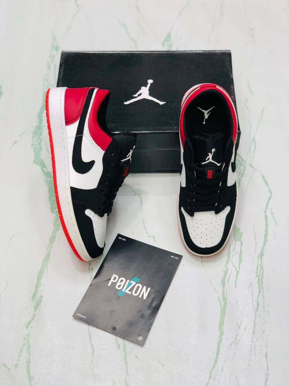 NIKE AIR JORDAN 1 LOW WHITE BLACK AND RED