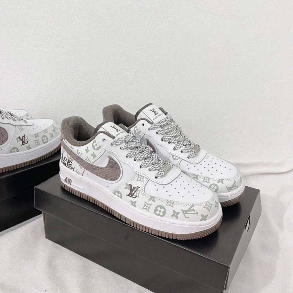 Louis Vuitton x Nike Air Force 1 White Mocha Monogram Custom