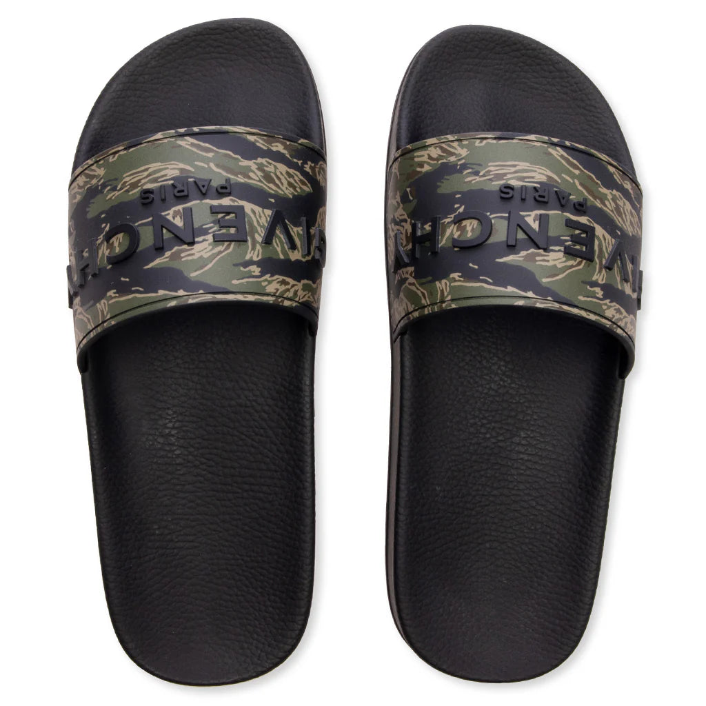 Slide Flat Sandals Black Khaki