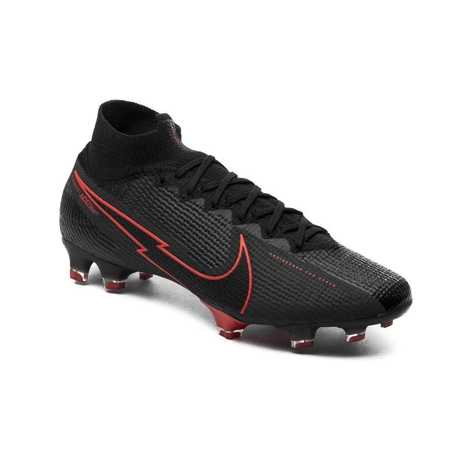Nike Mercurial Superfly 7 Elite FG Firm Ground Mens Soccer Cleats Black Chile Red Dark Smoke Grey