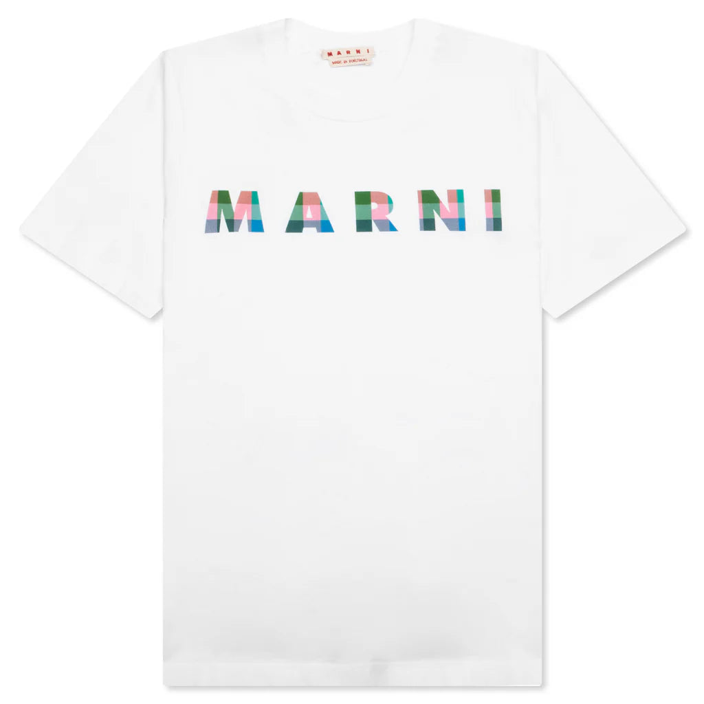 White Cotton T Shirt With Gingham Logo Lily White