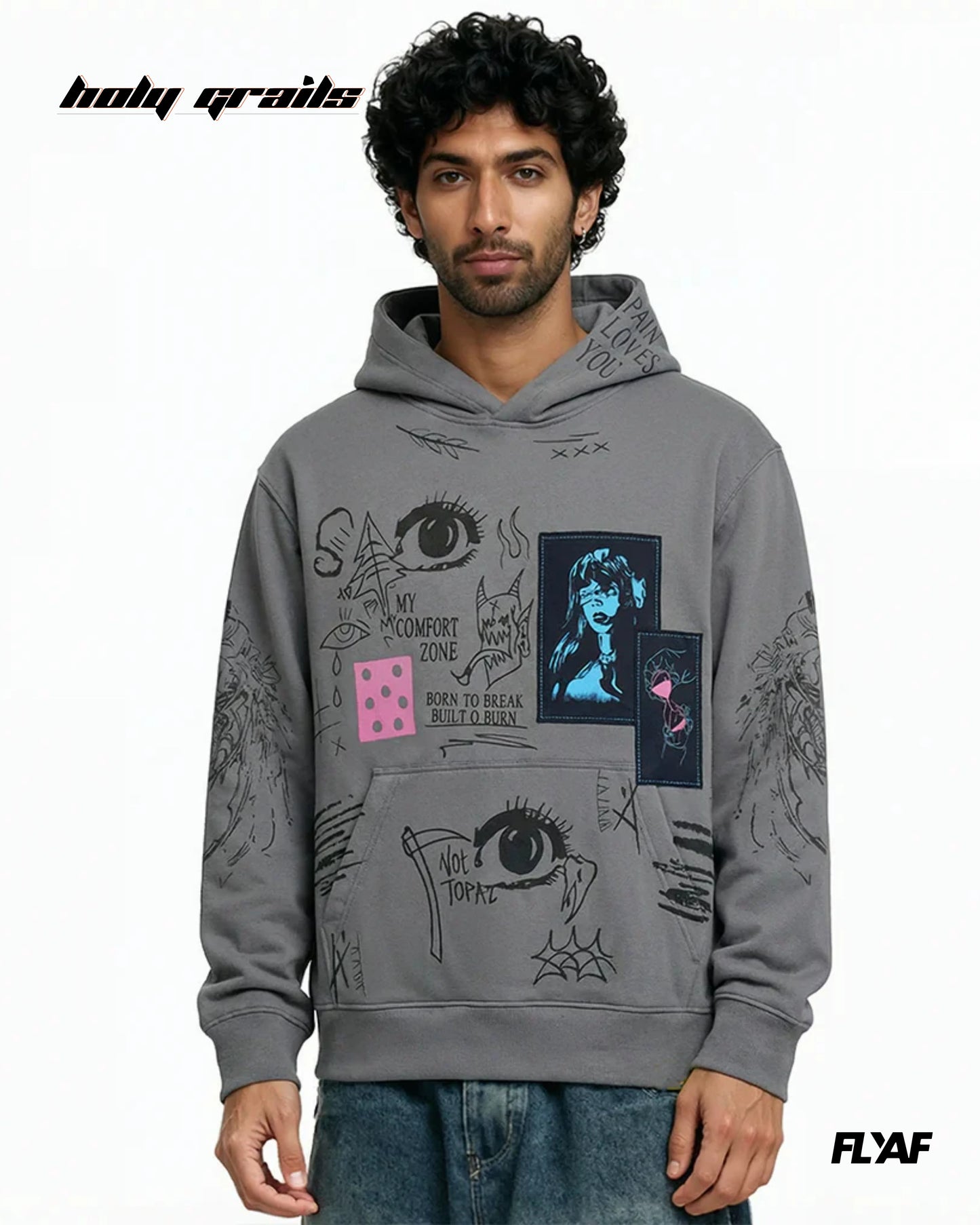 Cryptic Canvas Grey Hoodie HG x FLYAF