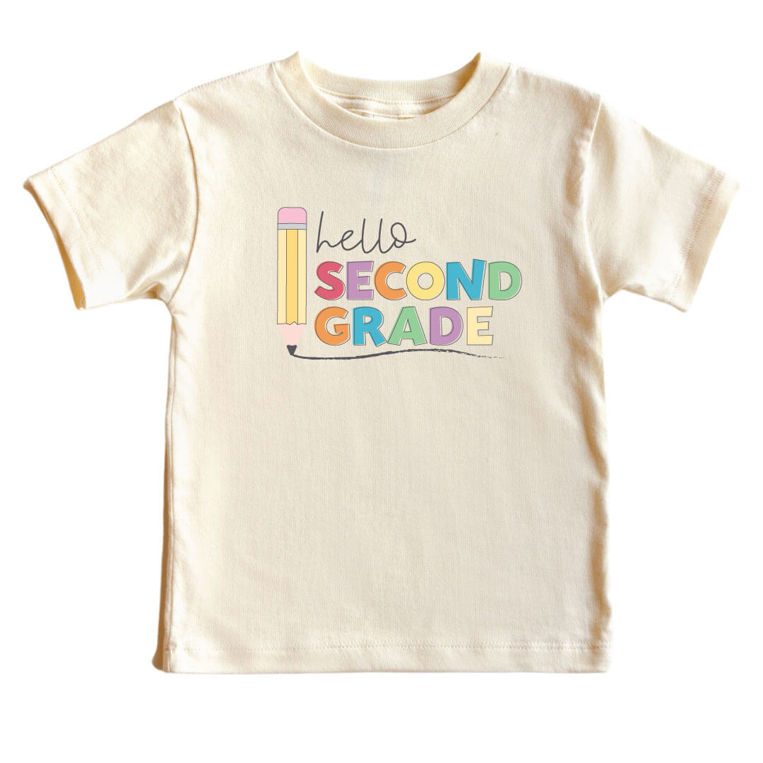 Hello New Grade Pencil Kids Graphic Tee | Natural
