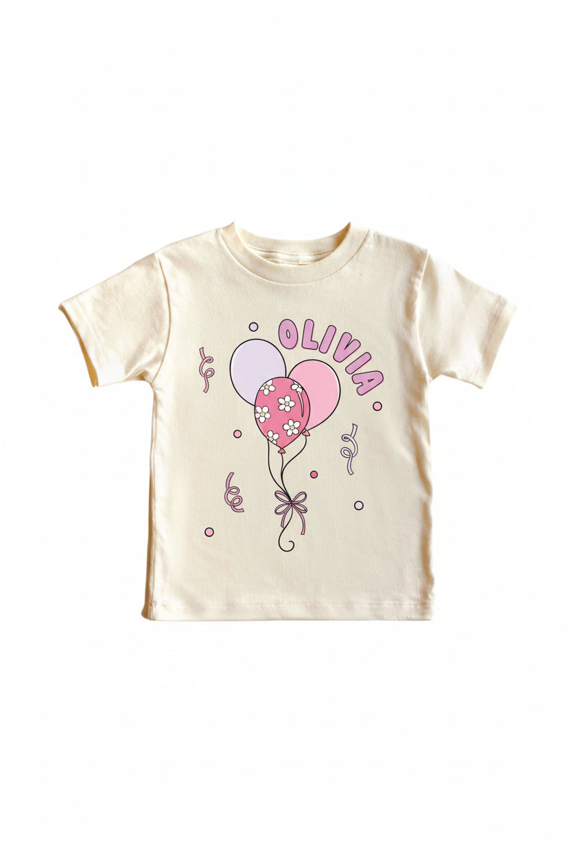 Personalized Pink Party Time Graphic Bodysuit & Kids Tee | Natural