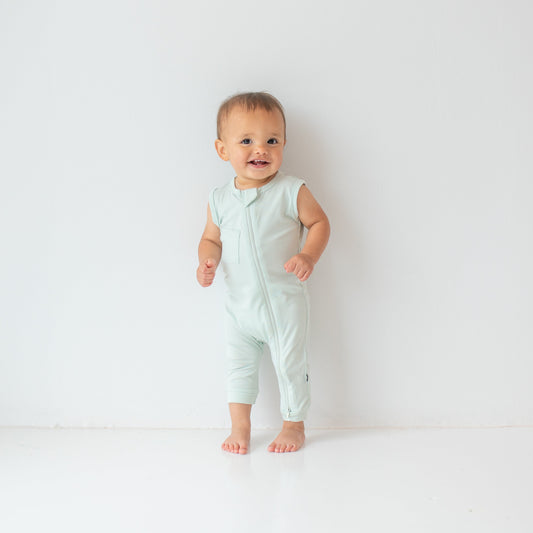 Zippered Sleeveless Romper in Dew