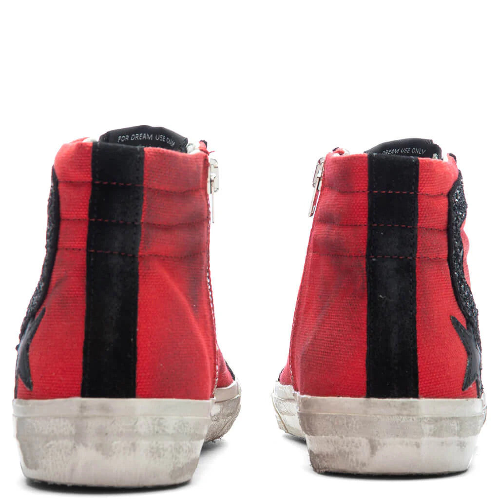 Womens Leather Star Slide Penstar Red Black
