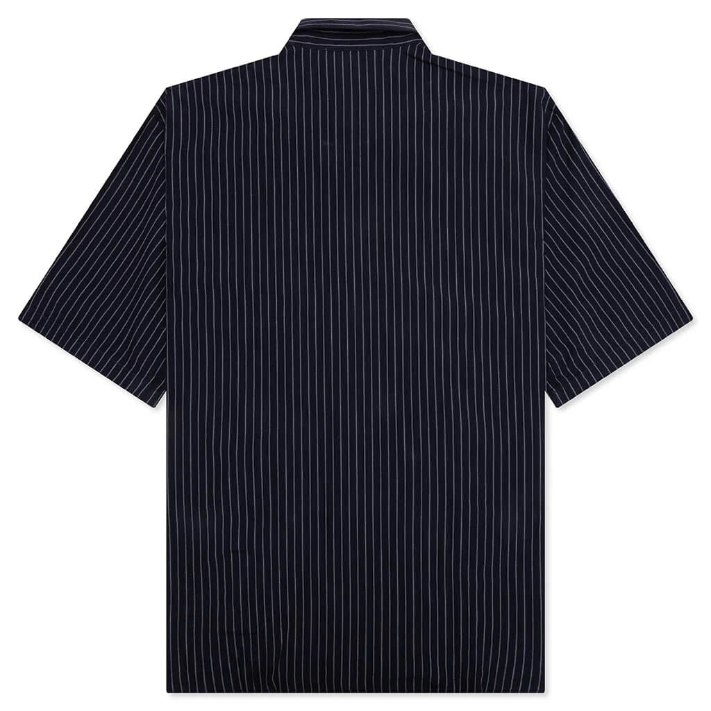Stripe Button Up Shirt Navy White
