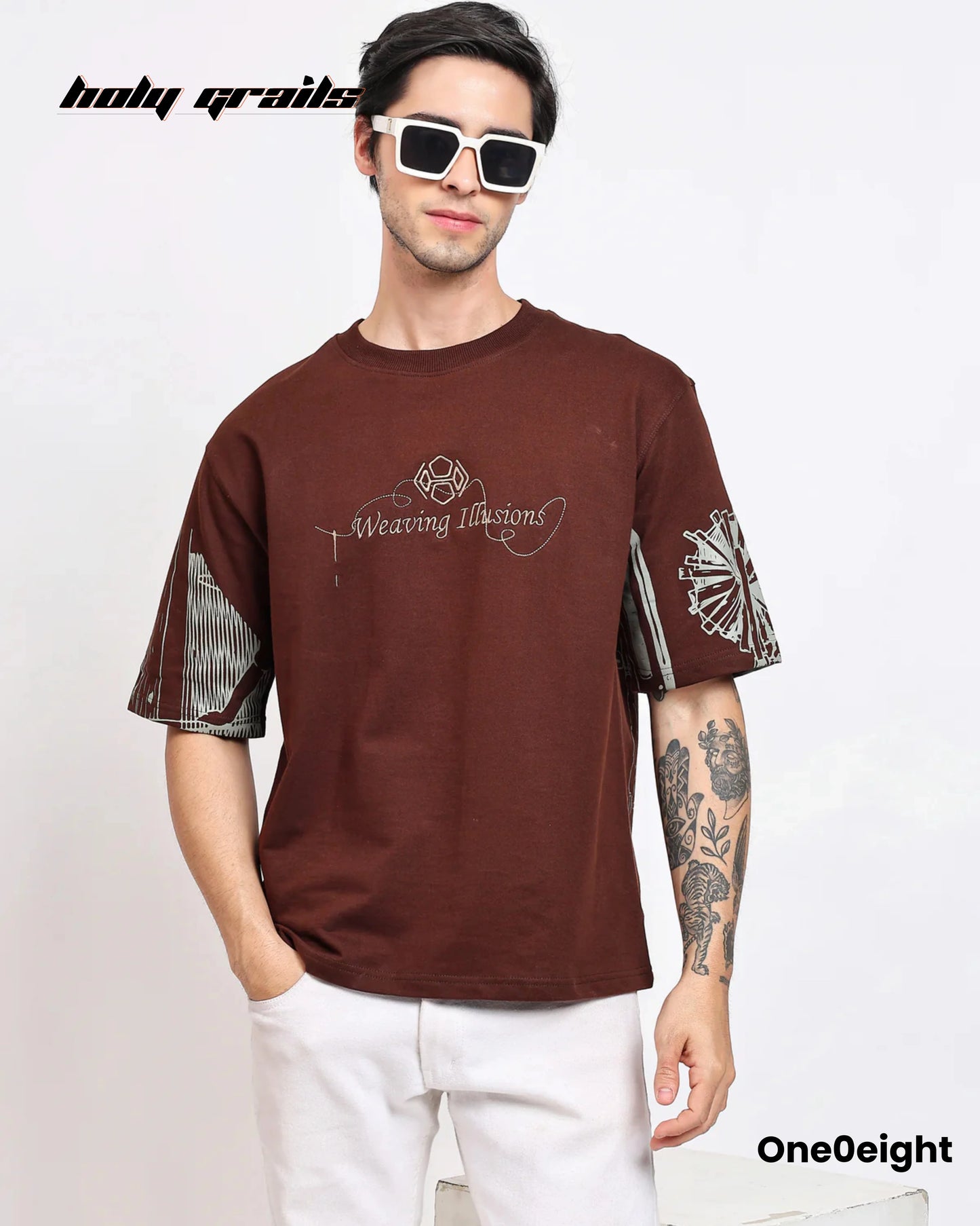 Weaving Illusions Brown Oversize Tee HG x One0eight