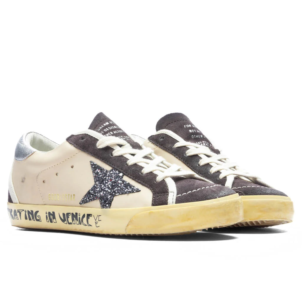 Womens Superstar Glitter Star Beige Dark Grey Grey
