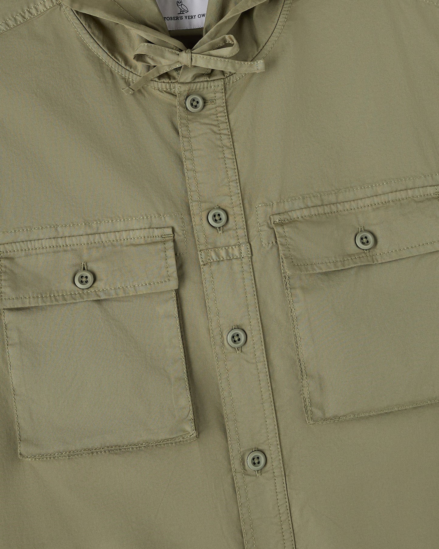 Hooded Button Up Shirt Olive Green