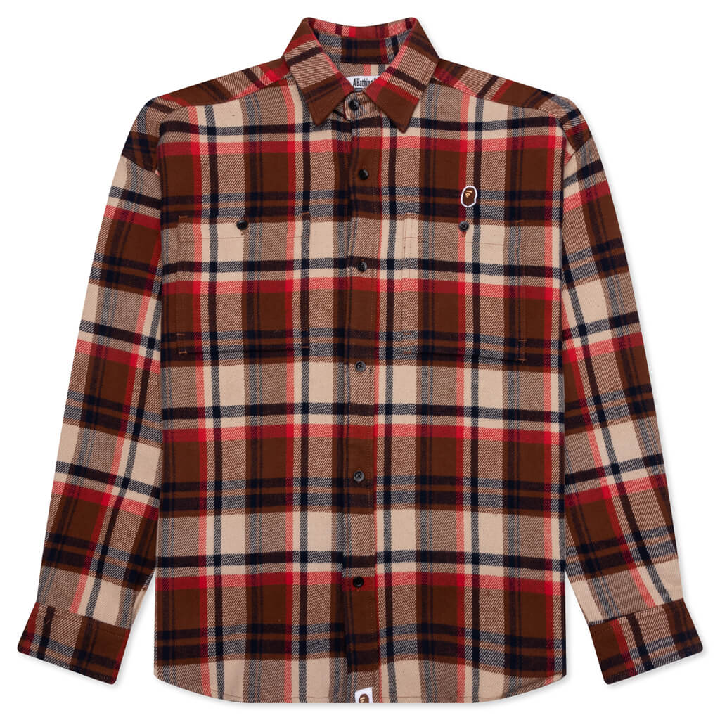 Bape Check Ape Head One Point Flannel Shirt Red