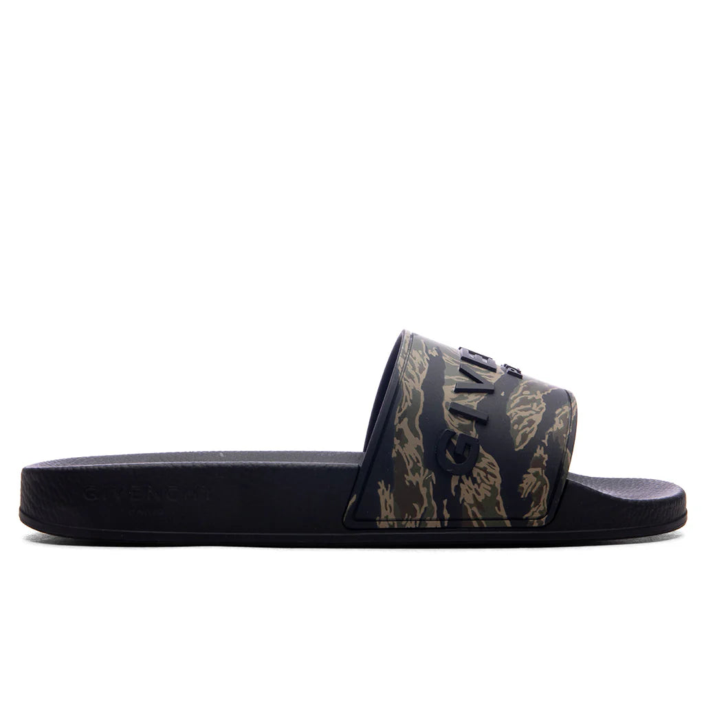 Slide Flat Sandals Black Khaki
