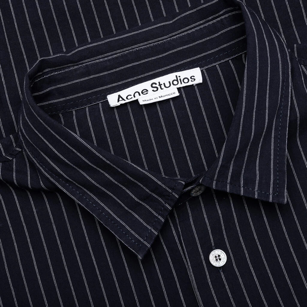 Stripe Button Up Shirt Navy White