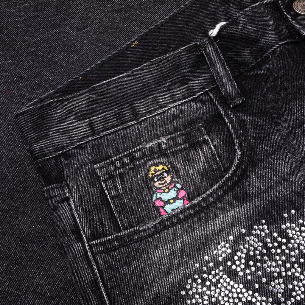 Rhinestone Face Jeans Black