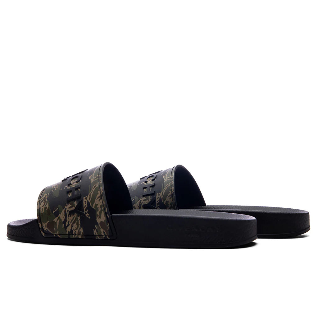 Slide Flat Sandals Black Khaki