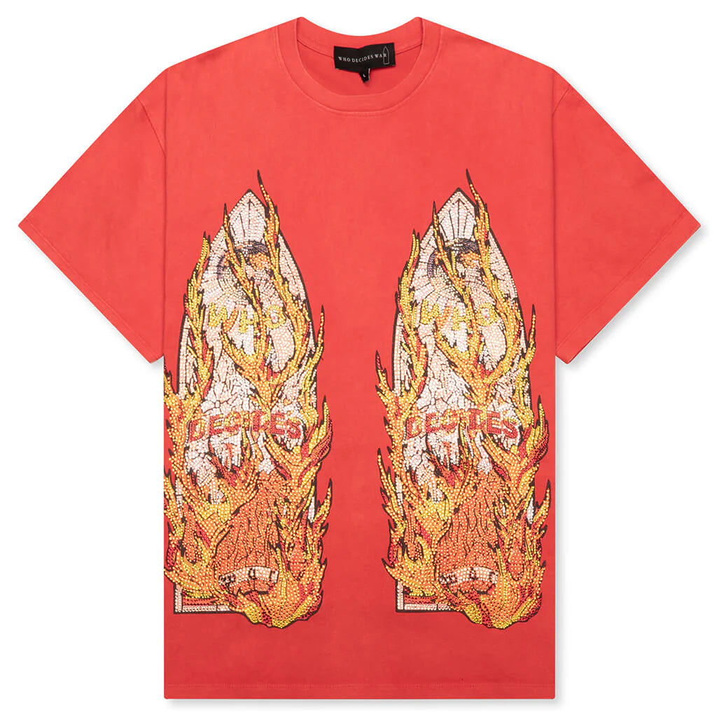 Rhinestone Flame Glass Jersey Tee Ruby