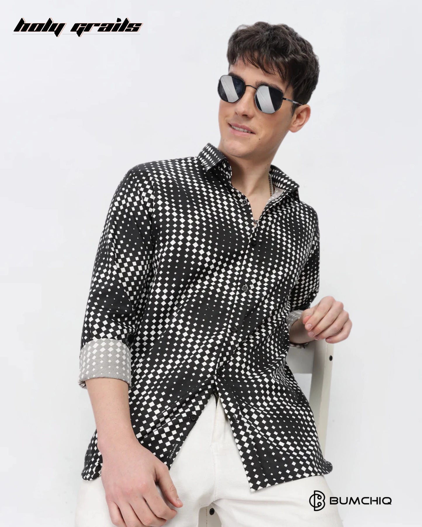 White Dotted Abstract Black Shirt HG x Bumchiq