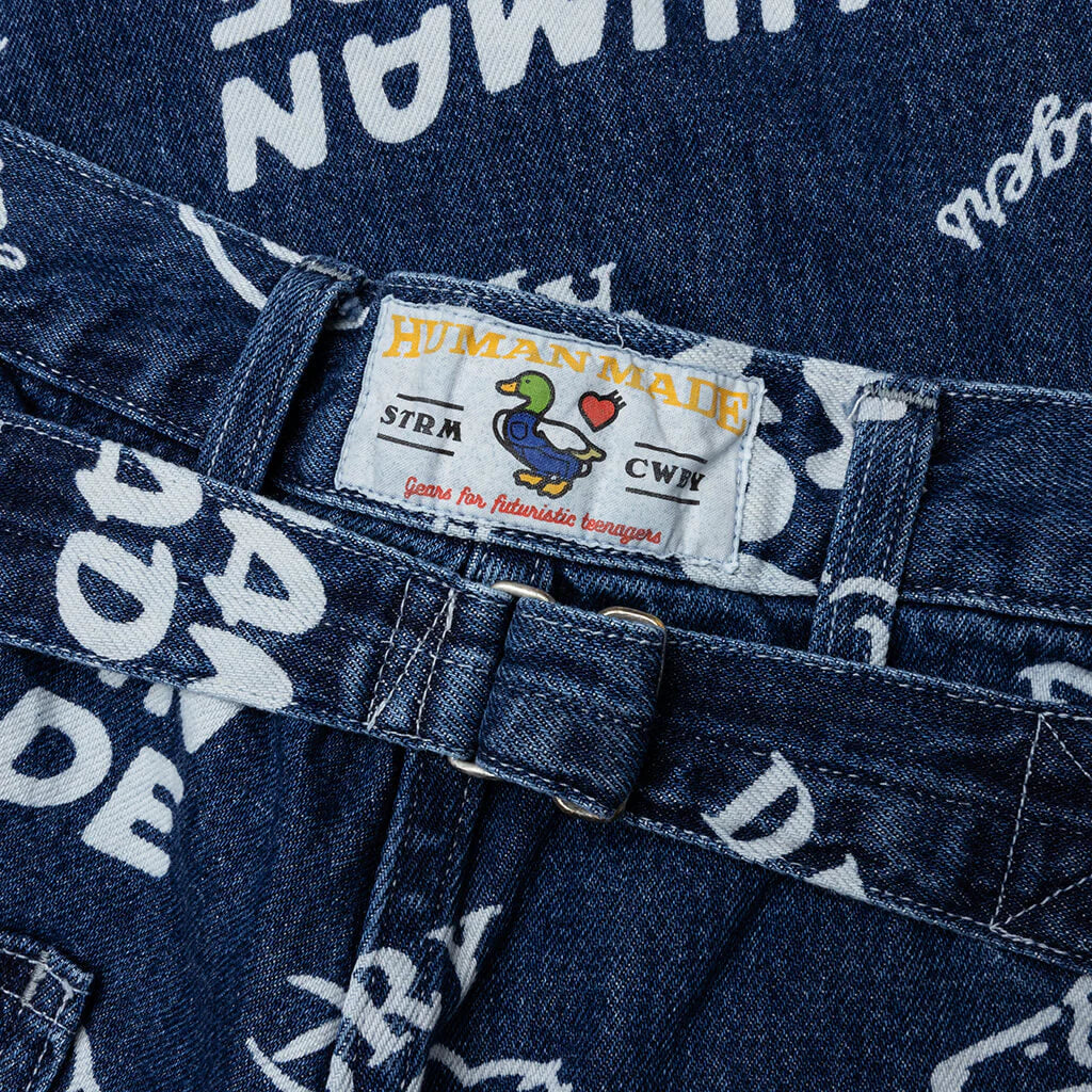 Printed Denim Baggy Jeans Indigo