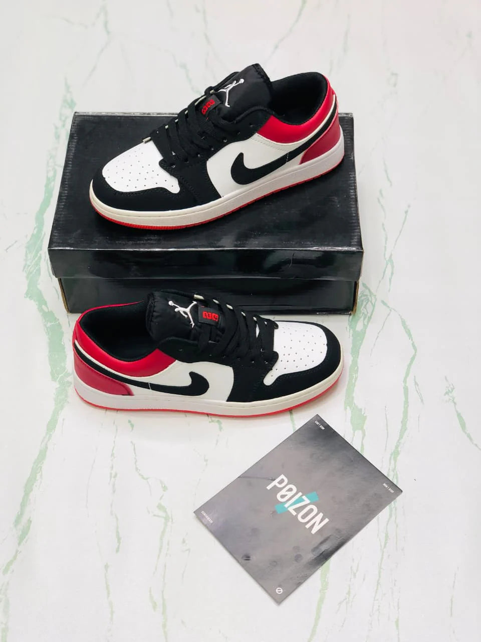 NIKE AIR JORDAN 1 LOW WHITE BLACK AND RED