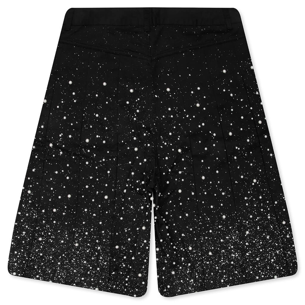 Pearl Pleated Wide Shorts Black