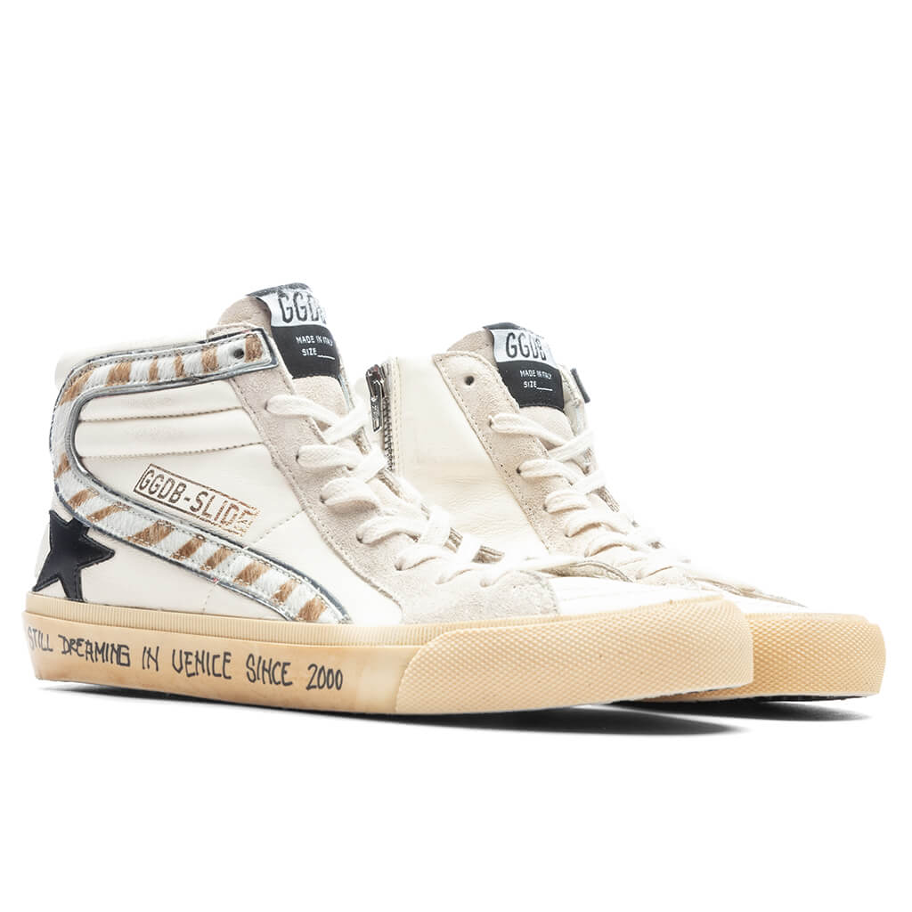 Womens Slide Leather Star Beige Black Silver