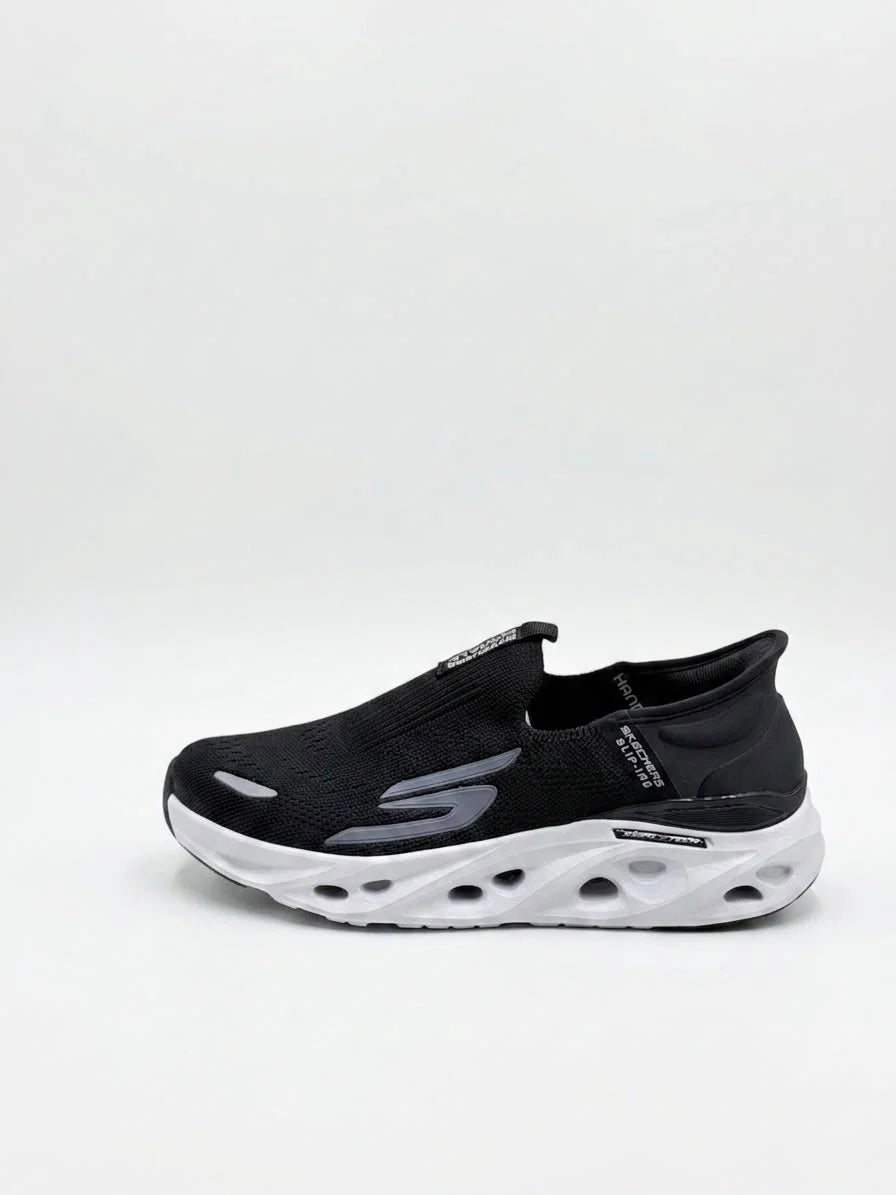 SKECHERS HANDS FREE SWIRL X TECH SLIP INN BLACK AND WHITE
