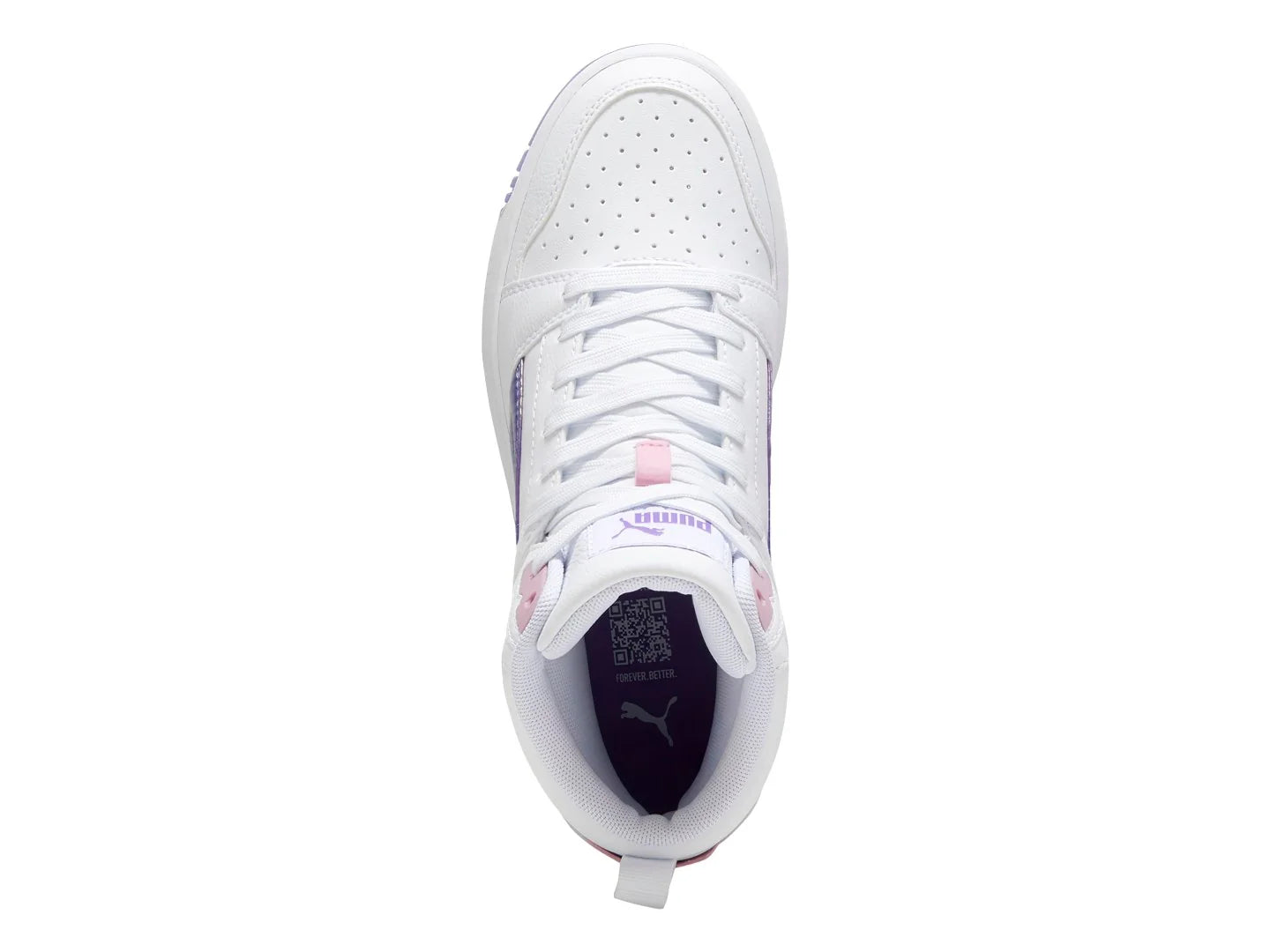 Tenis PUMA Rebound V6 Mid Blanco y Lavanda para Niña